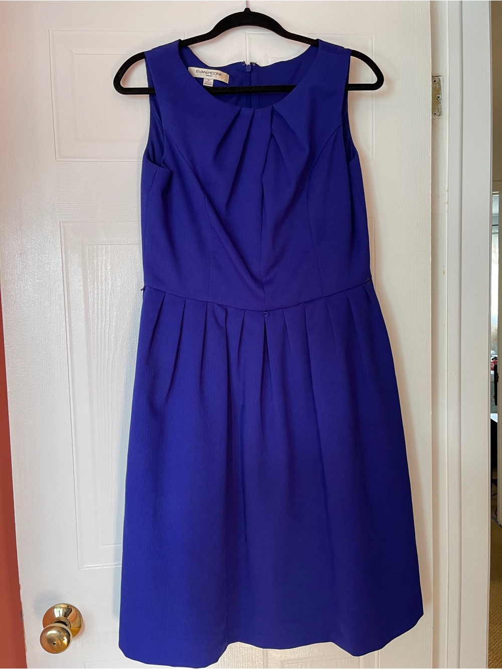 Evan Picone Royal Blue Pleated Waist Midi Dress